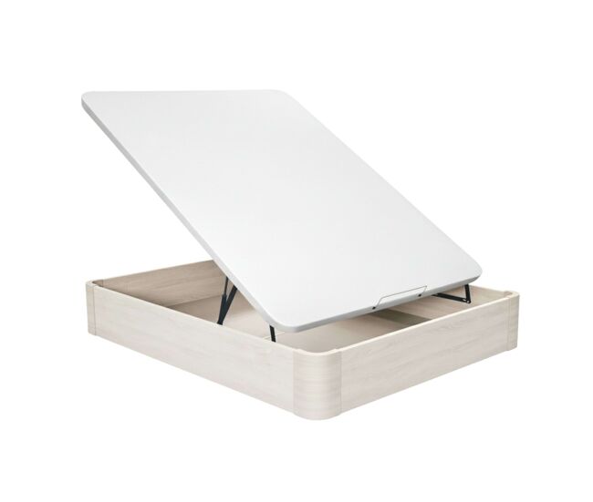 Canapé raso en roble cambrian o blanco ártico melamina base tapizada 2 bisagras hidráulicas tirador madera maciza 28 cm interior
