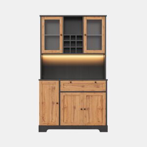 Armário alto de cozinha 180x105x40 cm - Prateleira ajustável, LED multicolorido, tomada - PretoNatural
