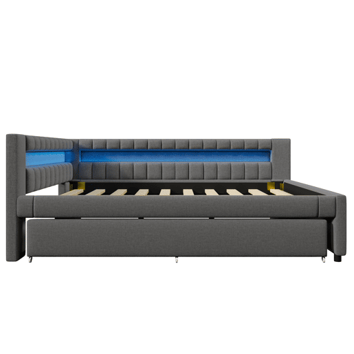 Sofá-cama 140x200 cm - LED com comando, cama extraível, USB + TYPE-C - Cinza