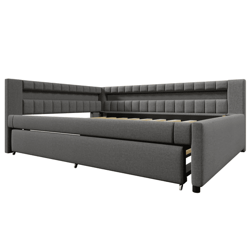 Sofá-cama 140x200 cm - LED com comando, cama extraível, USB + TYPE-C - Cinza