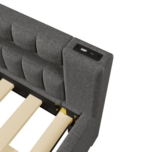 Sofá-cama 140x200 cm - LED com comando, cama extraível, USB + TYPE-C - Cinza