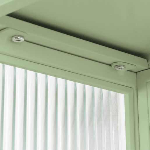 Móvel de parede com portas de vidro 60 cm - Armazenamento fechado em 2 níveis, prateleira aberta, toalheiro - Verde