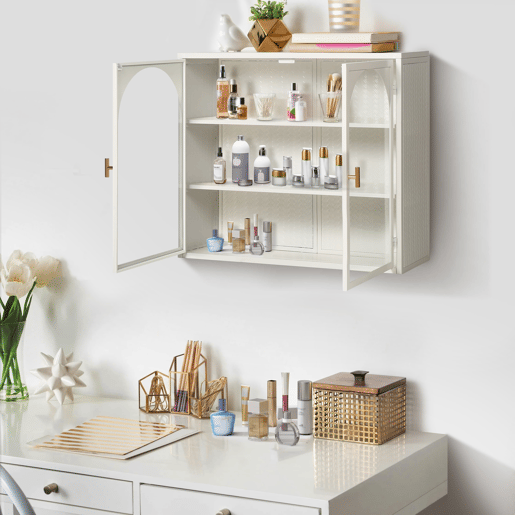 Armário de parede 70 cm - 2 portas com 3 níveis de arrumação e design trançado - Branco