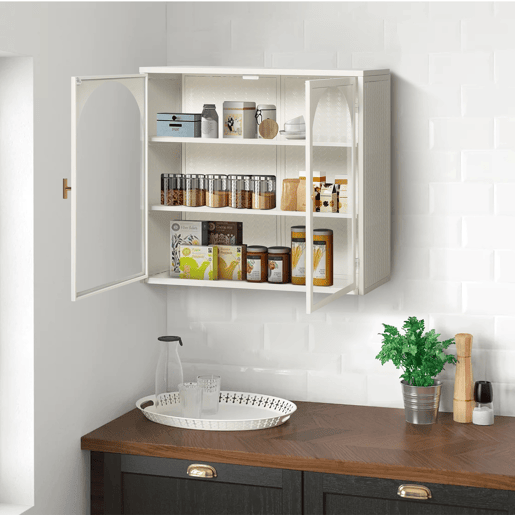 Armário de parede 70 cm - 2 portas com 3 níveis de arrumação e design trançado - Branco