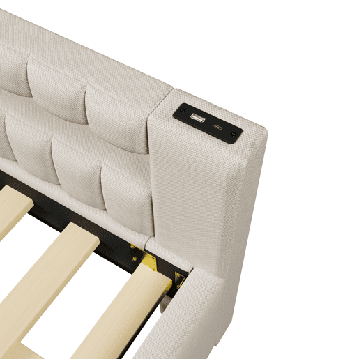 Sofá-cama 140x200 cm - Cama com LED, cama extra, USB + TYPE-C, linho - Bege Sofá-cama 140x200 cm - Cama com LED, cama extra, USB + TYPE-C, linho - Bege