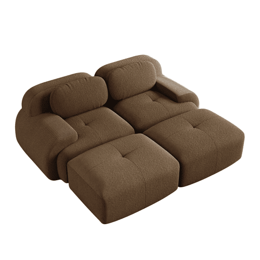 Sofá de 2 lugares - modular com chaise longue, rústico e ergonómico, almofadas hochelásticas - Castanho