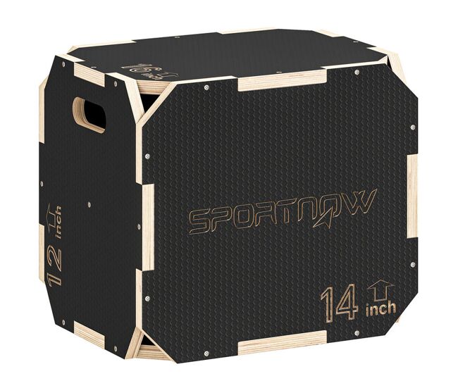 Sportnow cajón pliométrico de madera 3 en 1, plataforma de caja pliométrica con 3 alturas ajustables 41/36/31 cm, asas, sin esquinas, entrenamiento de