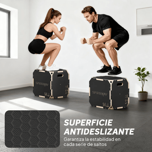 SPORTNOW Caixa Pliométrica de Madeira 3 em 1 Plataforma de Treino com 3 Alturas Ajustáveis 413631 cm Pegas Sem Cantos Saltos e Força para Casa Ginásio e Exterior Preto