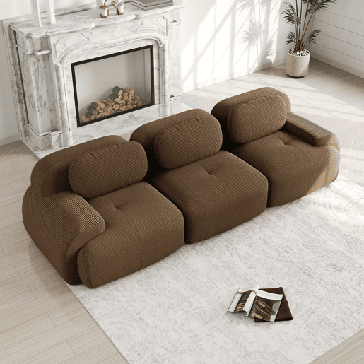 Sofá modular de 3 lugares - Tecido premium, rústico, ergonómico e sem montagem - Castanho