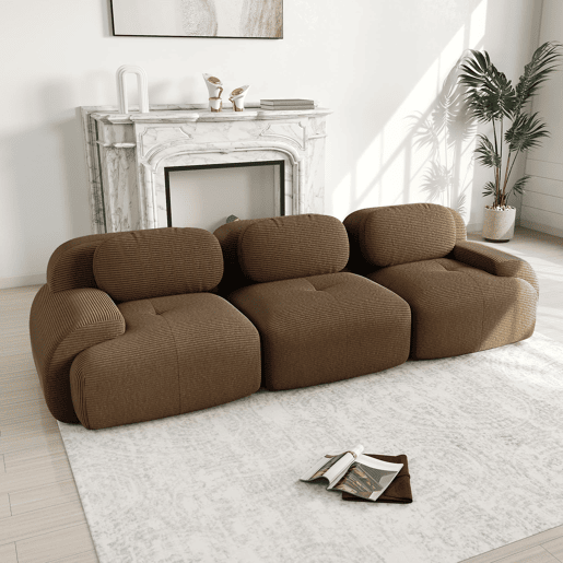 Sofá modular de 3 lugares - Tecido premium, rústico, ergonómico e sem montagem - Castanho