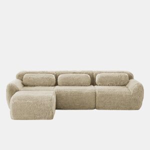 Sofá modular L - Plüsch, sem montagem, almofadas, antiderrapante, confortável - Bege claro