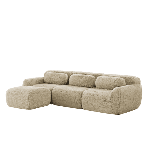 Sofá modular L - Plüsch, sem montagem, almofadas, antiderrapante, confortável - Bege claro