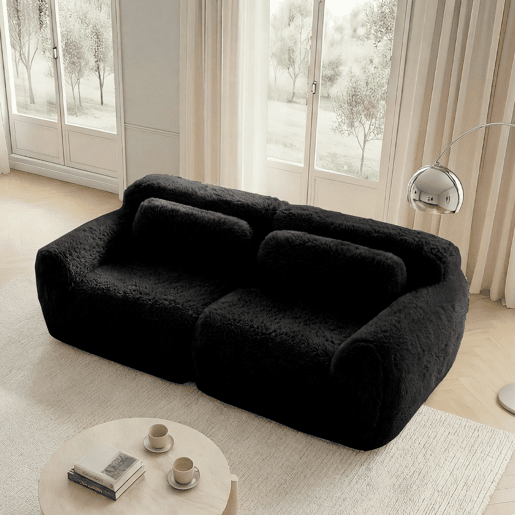 Sofá de 2 lugares - design modular sem estrutura, macio, almofadas, antiderrapante - Preto