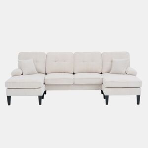 Sofá moderno de 4 lugares em U - chaise longue dupla, tecido cordão, confortável, bege