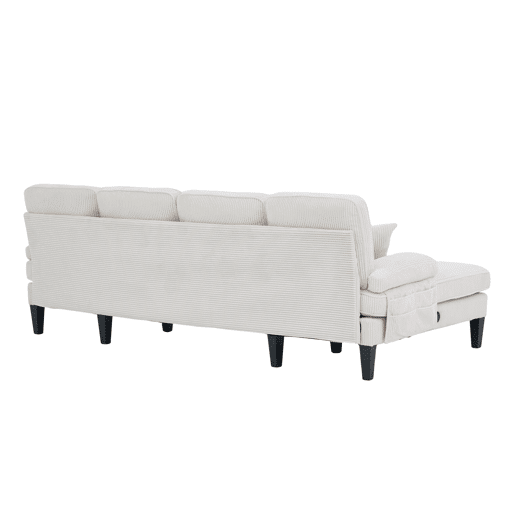 Sofá moderno de 4 lugares em U - chaise longue dupla, tecido cordão, confortável, bege