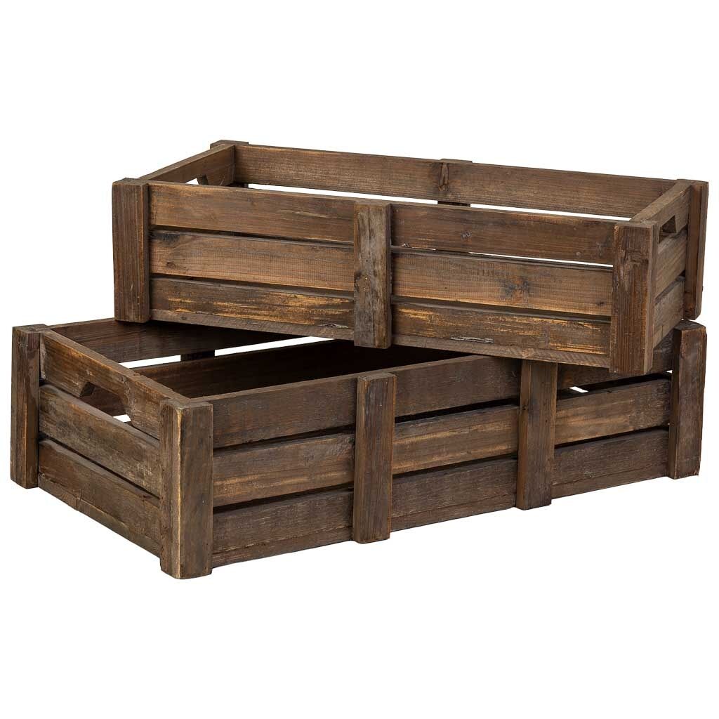 Set 2 cajones de madera marrón 74x41x19-65x33,5x17h cm