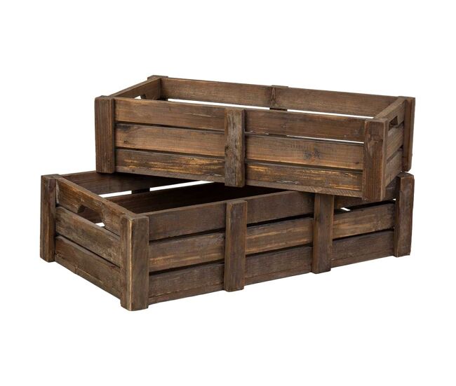 Set 2 cajones de madera marrón 74x41x19-65x33,5x17h cm