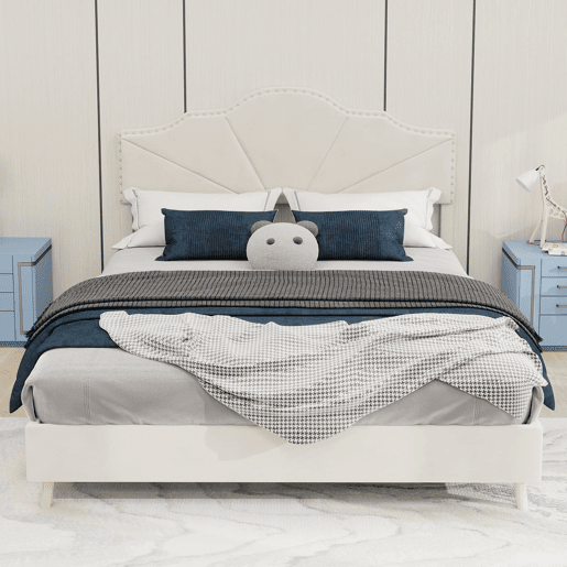 Cama estofada 140x200 - Moderna, cabeceira suave e confortável, funcional - Bege