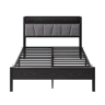 Cama 140x190cm - Estrutura com luzes LED, cabeceira com USB, lâminas metálicas, fácil montagem - Preto