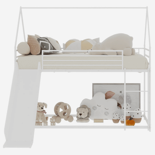 Cama alta infantil Twin - segura com escada - branca