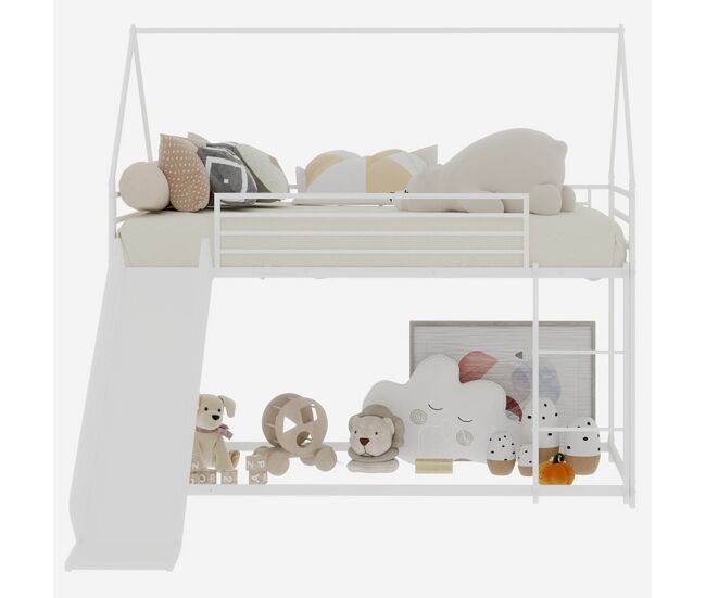 Cama alta infantil twin - segura con escalera - blanca