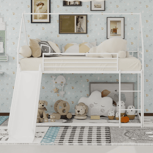 Cama alta infantil Twin - segura com escada - branca