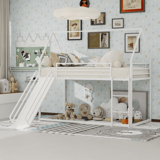 Cama alta infantil Twin - segura com escada - branca