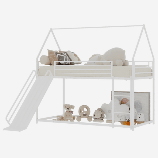 Cama alta infantil Twin - segura com escada - branca
