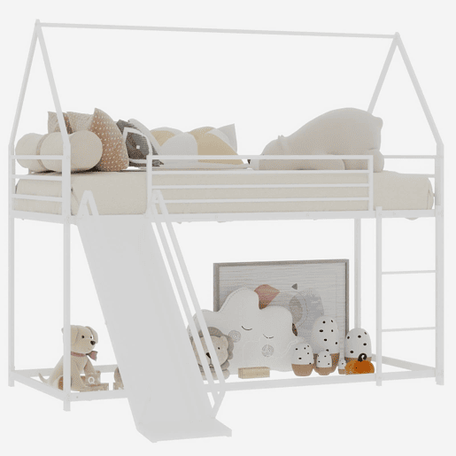 Cama alta infantil Twin - segura com escada - branca