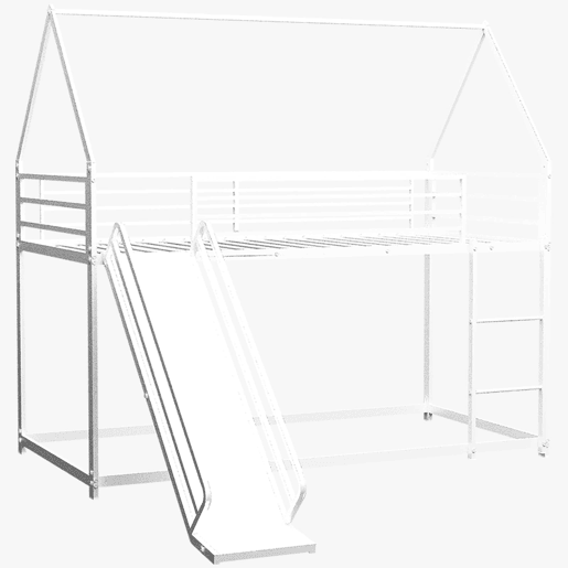 Cama alta infantil Twin - segura com escada - branca