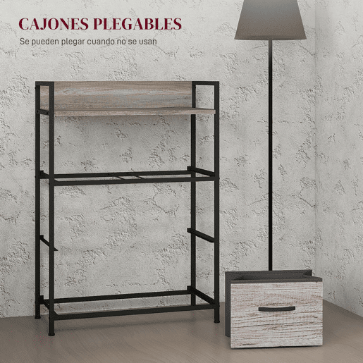 HOMCOM Cómoda de Quarto Armário de Armazenamento com 4 Gavetas Dobráveis Prateleira Aberta e Estrutura de Aço para Sala Entrada 60x29x85 cm Cinzento