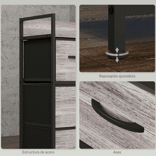HOMCOM Cómoda de Quarto Armário de Armazenamento com 4 Gavetas Dobráveis Prateleira Aberta e Estrutura de Aço para Sala Entrada 60x29x85 cm Cinzento