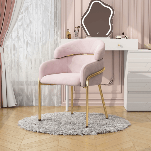 Cadeira de sala de jantar 2 unidades - design luxuoso e leve, sala de estar e quarto, pernas metálicas, veludo rosa