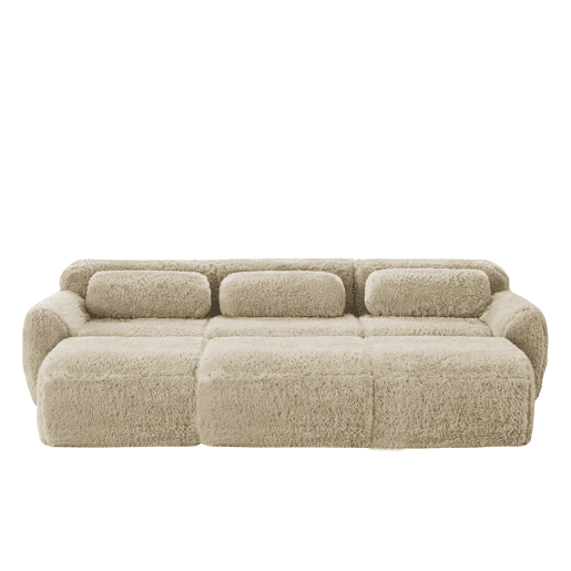 Sofá modular + 3 lugares - Felpa suave, 3 pufes, sofá-cama confortável - Cáqui claro
