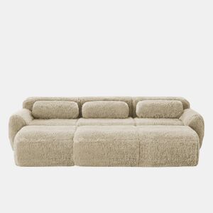 Sofá modular + 3 lugares - Felpa suave, 3 pufes, sofá-cama confortável - Cáqui claro