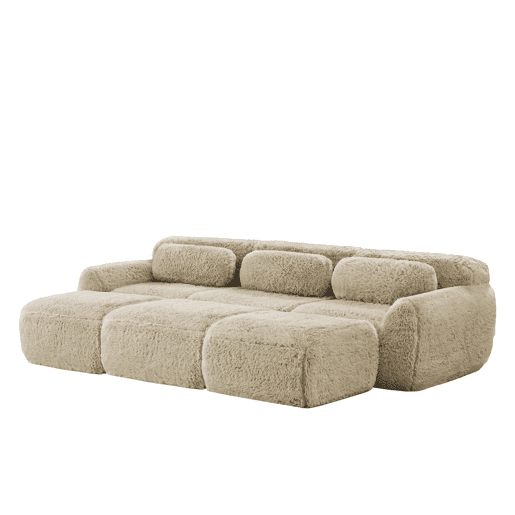 Sofá modular + 3 lugares - Felpa suave, 3 pufes, sofá-cama confortável - Cáqui claro