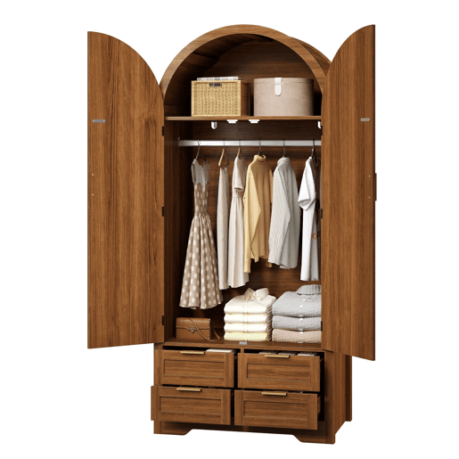 Armário 80 cm - portas curvas, barra e gavetas - nogueira