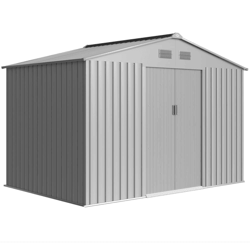 Outsunny Abrigo de Jardim Exterior 4,9 m² 277x195x192cm Abrigo e Jardim Metálico para Armazenamento de Ferramentas com Base Incluída (Chão não Incluído) e 4 Janelas Cinzento