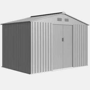 Outsunny Abrigo de Jardim Exterior 4,9 m² 277x195x192cm Abrigo e Jardim Metálico para Armazenamento de Ferramentas com Base Incluída (Chão não Incluído) e 4 Janelas Cinzento