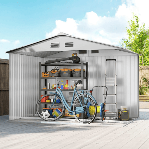 Outsunny Abrigo de Jardim Exterior 4,9 m² 277x195x192cm Abrigo e Jardim Metálico para Armazenamento de Ferramentas com Base Incluída (Chão não Incluído) e 4 Janelas Cinzento