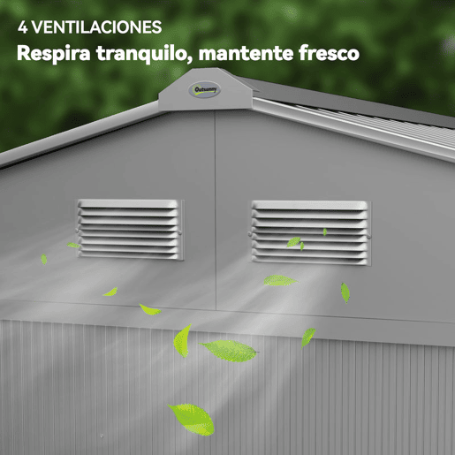 Outsunny Abrigo de Jardim Exterior 4,9 m² 277x195x192cm Abrigo e Jardim Metálico para Armazenamento de Ferramentas com Base Incluída (Chão não Incluído) e 4 Janelas Cinzento