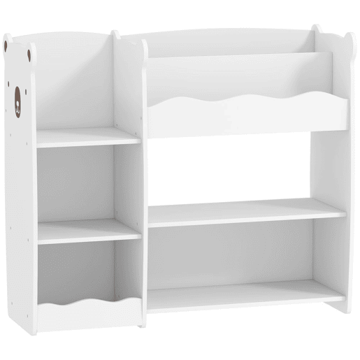 AIYAPLAY Estante Infantil para Brinquedos 5 Prateleiras Abertas 2 Compartimentos Design de Ursinho Organizador de Brinquedos para Quarto Sala de Brincadeiras Creche Branco