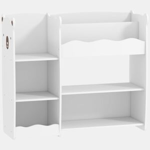AIYAPLAY Estante Infantil para Brinquedos 5 Prateleiras Abertas 2 Compartimentos Design de Ursinho Organizador de Brinquedos para Quarto Sala de Brincadeiras Creche Branco