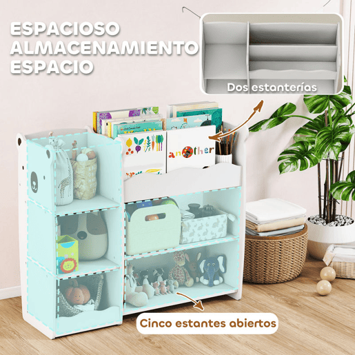 AIYAPLAY Estante Infantil para Brinquedos 5 Prateleiras Abertas 2 Compartimentos Design de Ursinho Organizador de Brinquedos para Quarto Sala de Brincadeiras Creche Branco