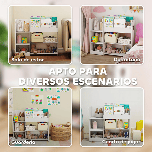 AIYAPLAY Estante Infantil para Brinquedos 5 Prateleiras Abertas 2 Compartimentos Design de Ursinho Organizador de Brinquedos para Quarto Sala de Brincadeiras Creche Branco
