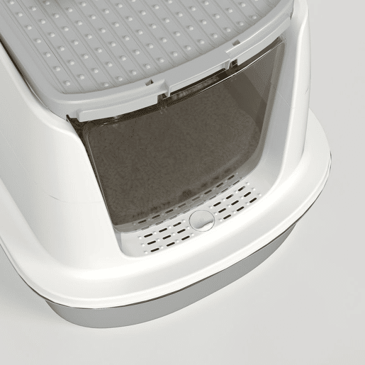 PawHut Caixa de Areia para Gatos em Aço Inoxidável L com Tampa Rebatível Pá Metálica Saco Desodorizante Fácil de Limpar Antifugas Branco