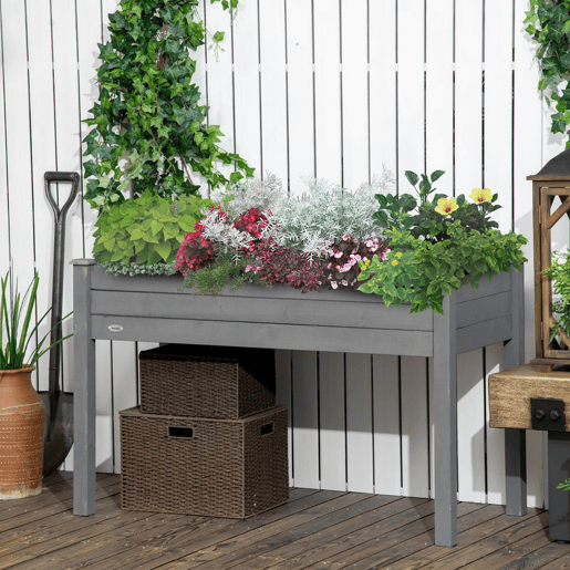 Outsunny Horta Elevada de Madeira 122,5x56,5x76 cm Mesa de Cultivo com Tecido não Tecido e 4 Orifícios de Drenagem para Cultivo de Plantas e Flores Madeira