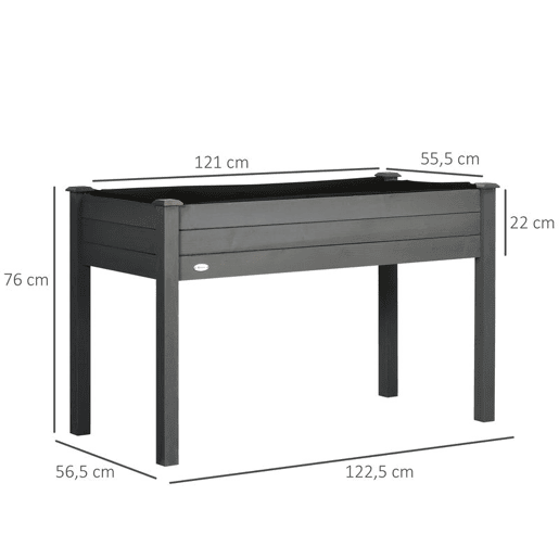 Outsunny Horta Elevada de Madeira 122,5x56,5x76 cm Mesa de Cultivo com Tecido não Tecido e 4 Orifícios de Drenagem para Cultivo de Plantas e Flores Madeira