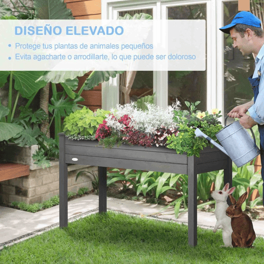 Outsunny Horta Elevada de Madeira 122,5x56,5x76 cm Mesa de Cultivo com Tecido não Tecido e 4 Orifícios de Drenagem para Cultivo de Plantas e Flores Madeira