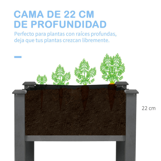Outsunny Horta Elevada de Madeira 122,5x56,5x76 cm Mesa de Cultivo com Tecido não Tecido e 4 Orifícios de Drenagem para Cultivo de Plantas e Flores Madeira